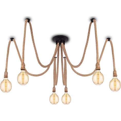 Industrial Pendant Light with Textile Cable - Retro Vintage Hemp Rope DIY Chandelier, 6 x 2 Meters, E27 Socket, for Dining Room, Hall, Restaurant, Bar, Cafe (Bulb Not Included) (1/5)