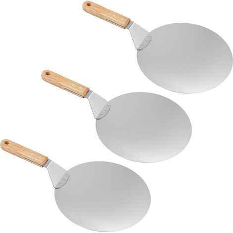 Lot de 3 pelles à pizza rondes en acier inoxydable de 25,4 cm avec manche en bois, pelle à pizza ronde pour pizza, four, barbecue (1/5)