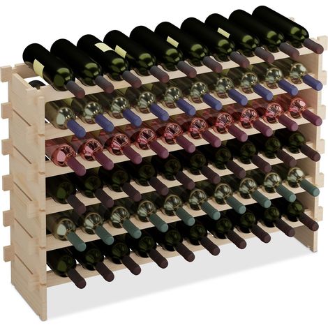 Casier à vin, pour 60 Bouteilles, étagère empilable, 73 x 103 x 25 cm, Extensible, Bois de pin, Naturel (1/5)