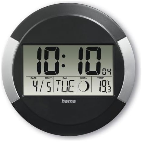 HORLOGE MURALE ''ISCHIA'', NUM., DCF, HORL. TABLE, AFFICH. TEMP., NOIRE HAMA