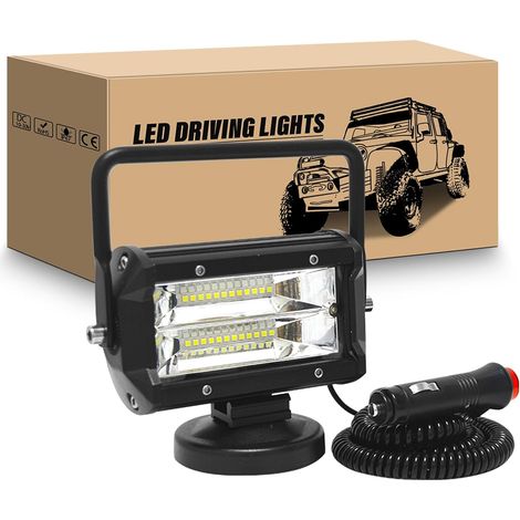 Feux de Travail Aimanté, 5 Pouces 13cm 72W Flood Feu Antibrouillard Portable Phare Led 12V 24V, Base Magnétique, Allume Cigare, Câble 3 mètres pour Offroad Voiture Camion SUV 4x4 Tracteur (1/5)