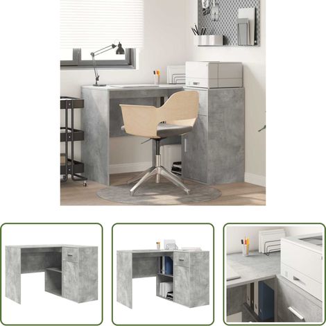 Bureau en bois d'ingénierie -  Bureau d'angle avec tiroir Gris béton 102 x 88 x 75 cm (1/5)