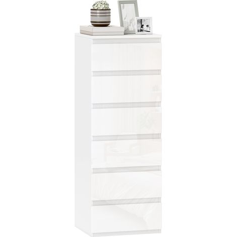 HOMCOM cómoda 6 cajones, cómoda dormitorio estrecha de blanco brillo, sinfonier, ahorro espacio, cajonera para sala de estar, comedor, 40x35x109 cm