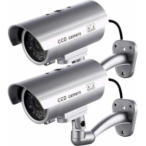 Lot de 2 caméras factices – Caméras extérieures en plastique ABS – LED clignotante – Imperméables et antirouille – Pour sécurité intérieure/extérieure (1/5)