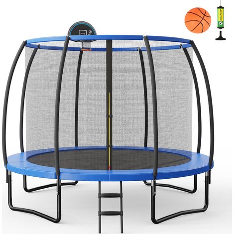 Trampolín de exterior juego de 1 305 x 305 x 254 cm seguro con canasta de baloncesto ambiente acogedor acero negro 200020643 (1/2)
