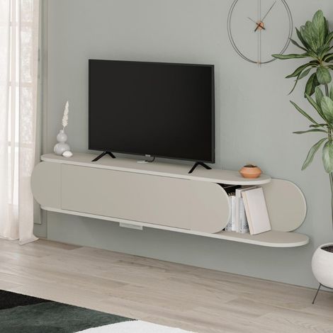Mobile porta tv sospeso Tone con anta a ribalta e vano a giorno colore cashmere (1/5)