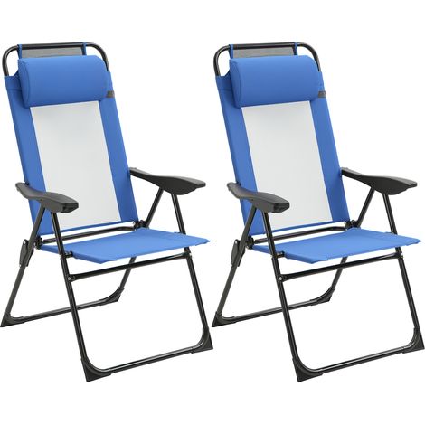 Outsunny Garden Chairs Set of 2 Folding Camping Chair Recliners Blue
