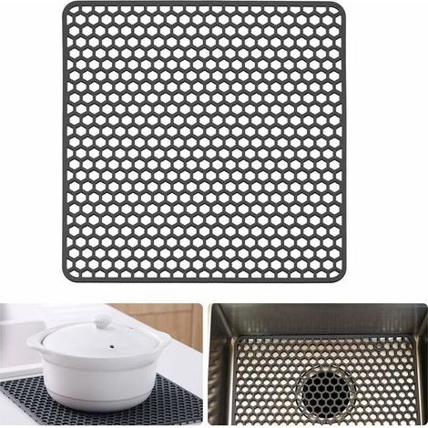 Tapis de protection en silicone pour évier de cuisine, pour évier en acier inoxydable ou en porcelaine de ferme, 34 cm x 34 cm (gris) (1/5)