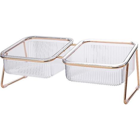 Gamelle double transparente pour chat avec support surélevé et inclinaison à 15° pour l'eau et la nourriture, antidérapante, dorée (1/5)