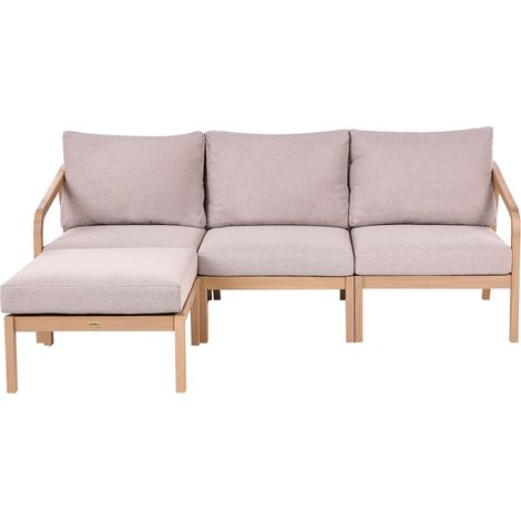 Outdoor Sofa with Coffee Table Light Brown Acacia Wood 3 Seater Frame with Seat Backrest Cushions Garden RIVELLO (1/5)