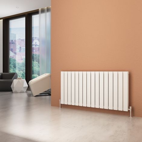 ELEGANT 600 x 1216 mm White Designer Double Radiators White Horizontal Column + Chrome Thermostatic Radiator Valves Compatible with all heating systems (1/5)