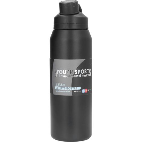 Metall-Trinkflasche 1000 ml, Edelstahl 304, Thermoisolierung, tragbare Isolierflasche, Schwarz (1/5)