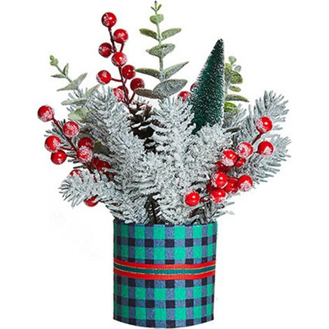 Mini-Tischweihnachtsbaum, kleine künstliche Topfpflanze, Dekoration für Zuhause, drinnen, Weihnachtsfeier, Tischdekoration, kariert, grün (1/2)