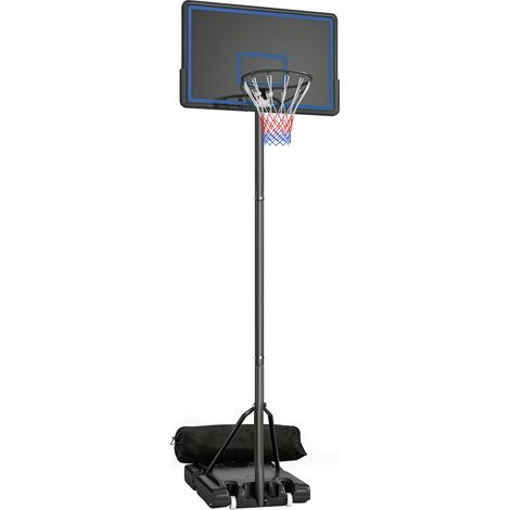 Panier de basket sur pied avec hauteur réglable 1,35-3,05 m, roues pivotantes, socle de lestage et sac de sable, bleu (1/5)
