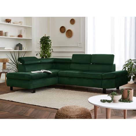 Nairobi – ecksofa mit schlaffunktion – aus samt – 5-sitzer – mit kopfstützen – links - grün