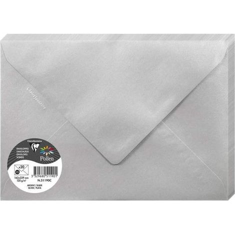 Enveloppe - CLAIREFONTAINE - Pollen - 120g - 162x229 mm - Argent - Paquet de 20