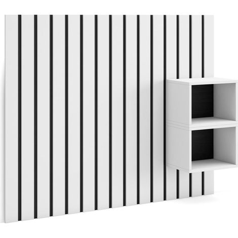 Skraut Home – Tête de lit moderne 133x107cm – Panneaux muraux 3D – Tables de chevet flottantes en mélamine – Couleur blanc et noir (1/5)