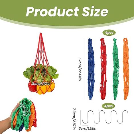 Hanging Chicken Feeder Net with S Hooks, Nylon Mesh Bags for Fruits, Vegetables and Storages, Chicken Coop Accessories (1/4)