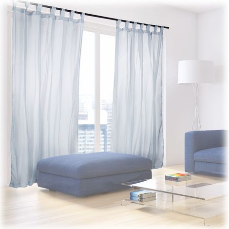 4 x Vorhänge mit Schlaufen, Voile, halbtransparente Gardinen, einfarbig, Faltengardinen Polyester HB 245x140 cm, silber