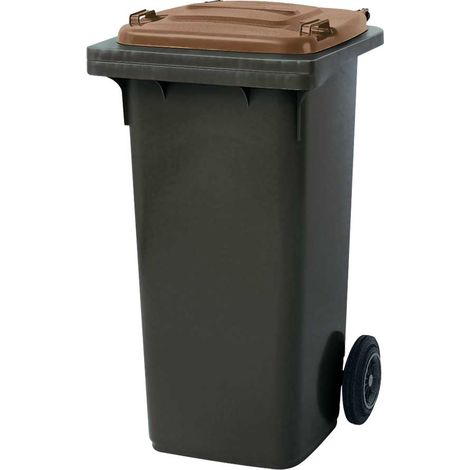 BRB Müllbehälter, Inhalt 120 Liter, Farbe anthrazit mit buntem Deckel, BxTxH 480 x 550 x 930 mm, PE-HD (grau/braun)