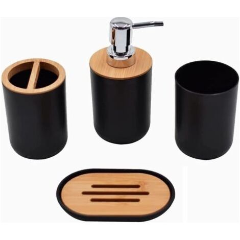 Ensemble Salle de Bain Accessoire - 4 Pièces Set Salle de Bain Contient Bouteilles de Lotion, Porte Brosse à Dents, Tasse à Dents, Porte Savon