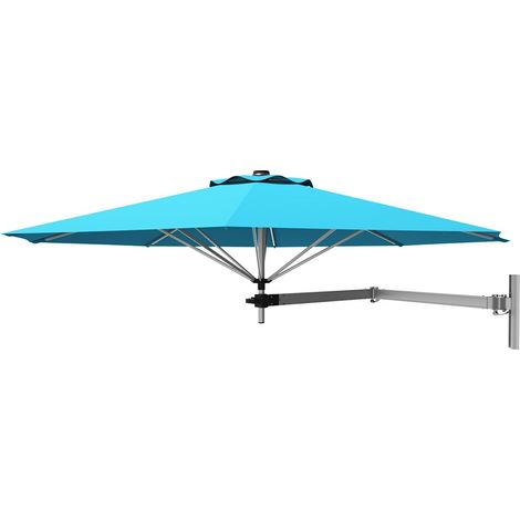 Parasol mural pliable télescopique bleu en aluminium avec toile polyester imperméable et angle réglable pour terrasse balcon jardin (1/5)