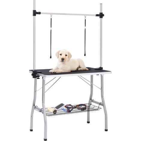 Table de toilettage pliante pour chiens et chats, réglable en hauteur, plateau antidérapant, panier de rangement, structure métal noire – CHICFURN (1/5)