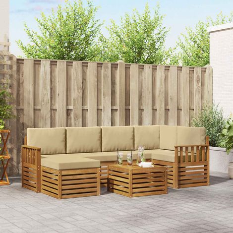 Ecksofa Set mit Kissen 7 pcs Natur und Beige Massivholz Akazie (1/5)