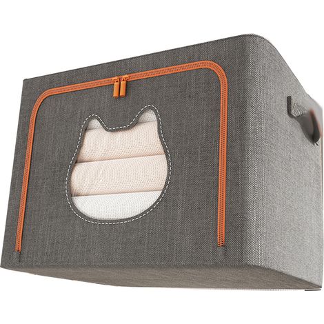 Sac de rangement pour vêtements avec armature en acier, grande capacité, pliable, avec fenêtre en forme de tête de chat, gris. Organisateur de placard. (1/5)