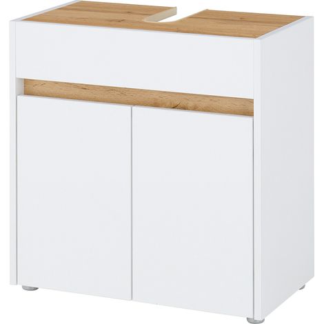 Badezimmer Waschbeckenunterschrank 60cm in Weiß mit Eiche, mit 2 Türen - CRISP-61 (1/5)