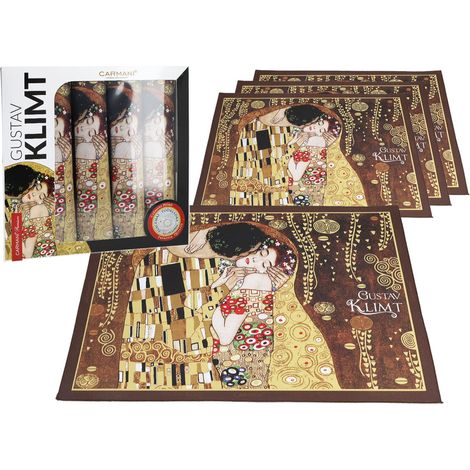Set mit 4 Tischsets – G. Klimt. Der Kuss (brauner Hintergrund) (carmani)
