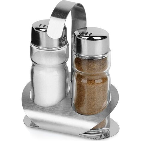 Juego de 3 botes para condimentos de cocina, que incluye un salero y un pimentero con soporte. (1/5)
