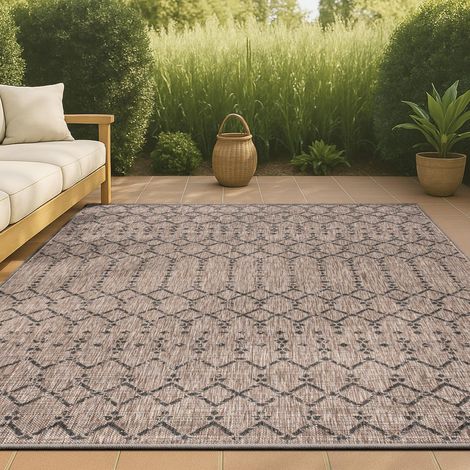Tapis Tissu texturé géométrique marocain Intérieur/Extérieur Naturel 240 cm x 300 cm, bohème, Facile à Nettoyer, Salon, Cour, Anti-Peluche (1/5)