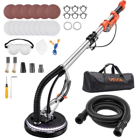 Ponceuse Girafe 1010 W Ponceuse Mur et Plafond Tuyau d'Aspiration pour Plaques Plâtre Cloisons Sèches Plaquiste, 1000-2200 tr/min, Éclairage LED, Poignée Télescopique Pliable, 15 Disques Ponçage (1/5)