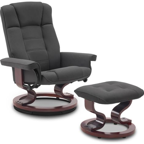 MCombo Relaxsessel mit Hocker, 360°drehbarer Fernsehsessel mit Liegefunktion, bis 120 Kg belastbarer TV-Sessel, moderner Ruhesessel für Wohnzimmer, Mikrofaser, 9019 (Dunkelgrau-Mikrofaser) (1/5)