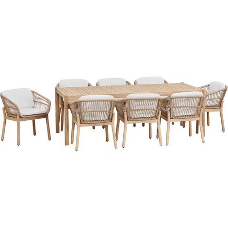 Set da tavolo rettangolare 220x100 cm e 8 sedie da giardino in legno di acacia e corda intrecciata Karvia SKLUM (1/5)