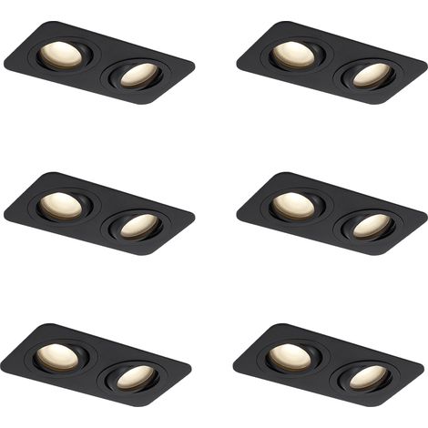 Set mit 6 abgerundeten Einbaustrahlern schwarz GU10 50mm schwenkbar und neigbar IP44 2-flammig - Alberto