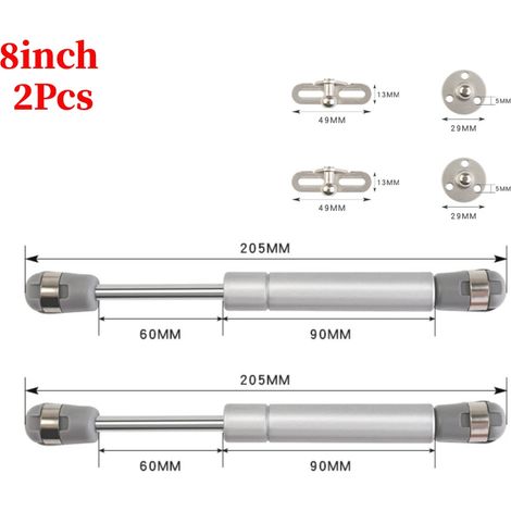 Vérins à gaz pour porte de placard (8 po, 2 pièces, argent) 100 N/10 kg, support de couvercle à ressort à gaz, amortisseurs à gaz, charnière hydraulique pour placard de cuisine (1/5)