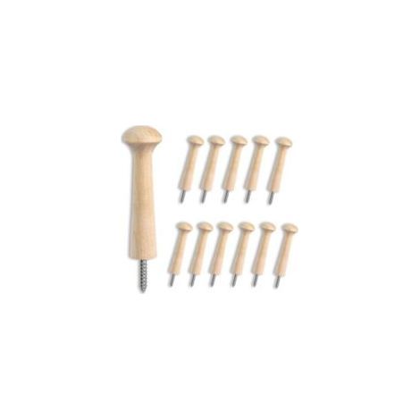 Patere Murale Bois Brut [Lot de 12] - Porte Manteau Mural Individuel à Visser pour Accrocher Vêtements, Chapeaux, Serviettes - Crochets en Bouleau Lisses Adaptés à la Peinture 2,8 x 9 cm (1/5)