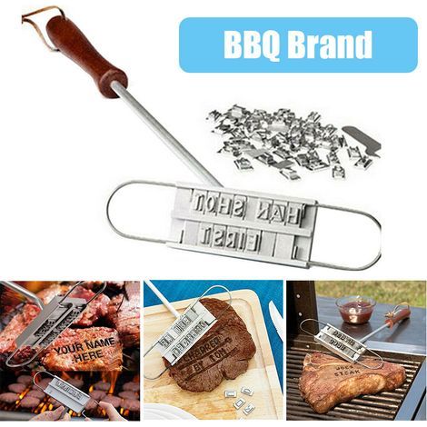 Tampon à griller avec manche en bois imprimé, outil pour griller la viande, marquer les steaks soi-même, barbecue et cuisine-AquaForge (1/3)