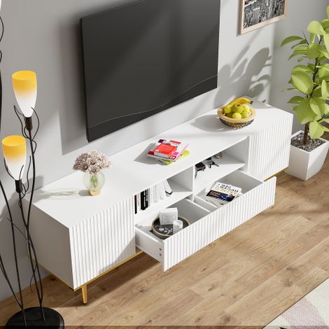 Meuble TV de style moderne / Banc TV (avec pieds et détails décoratifs) (1/5)