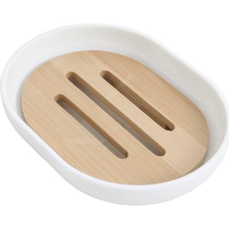 SNOW Porte-savon sur pied, blanc/bambou (1/3)