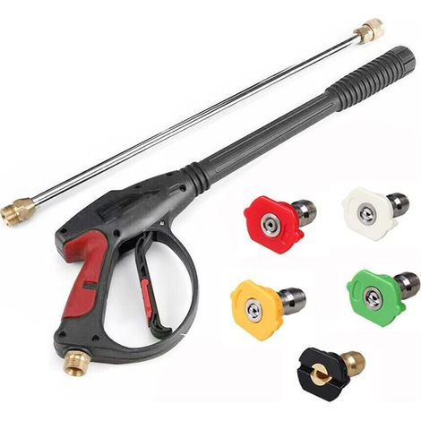 pistolet nettoyeur haute pression avec lance et 5 buses buse a jet m22 ideal pour tuyau d arrosage voiture jardin et maison (1/5)