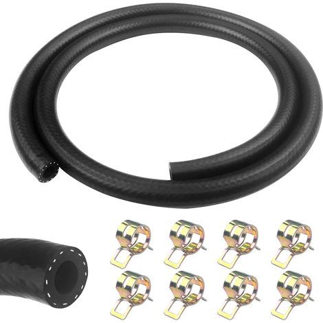 1 Mètre durite essence, 8mm Diamètre Intérieur durite gasoil, tuyau essence avec 8pcs colliers de serrage, Tuyau de Carburant pour Camion, Voiture, Tracteur ou Petit Moteur (1/4)