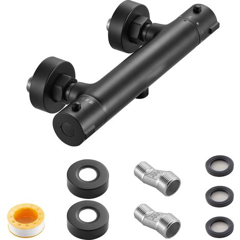 Mitigeur thermostatique de douche, 38°C verrouillage sécurisé, robinet avec contrôle de température eau chaude/froide, revêtement électrophorétique, pour salle de bain et camping-car. (1/5)
