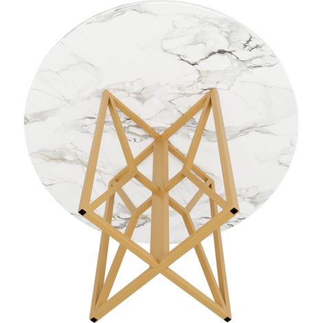 Table à manger, effet marbre, éléments réglables, en MDF et métal, 80 x 80 x 76 cm, doré (1/5)