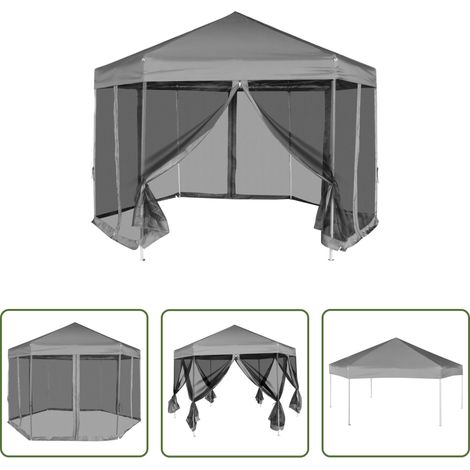 vidaXL Parasol - Chapiteau hexagonal avec 6 parois latérales Gris 3,6x3,1 m (1/5)