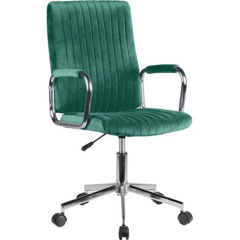 Chaise pivotante à roulettes velour AKORD FD24 Vert Bouteille (1/4)