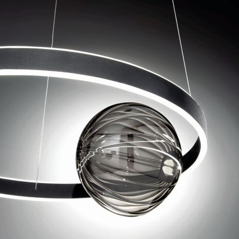 Lampada a sospensione in metallo Nero e vetro Fume' a LED 60 cm - LISBOA Piccolo (1/3)