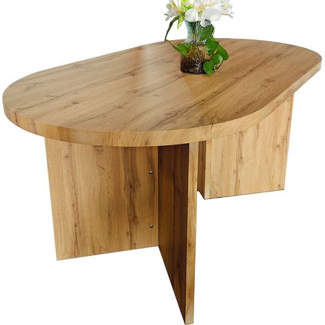 Esstisch 160 x 90 cm Holz Wildeiche-Optik gerade Kante oval V-Gestell OVI (1/4)